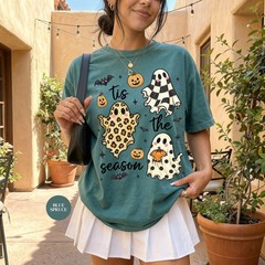 Vintage Halloween Ghost Shirt Tis The Season Retro Spooky Fall Women Unisex Tee