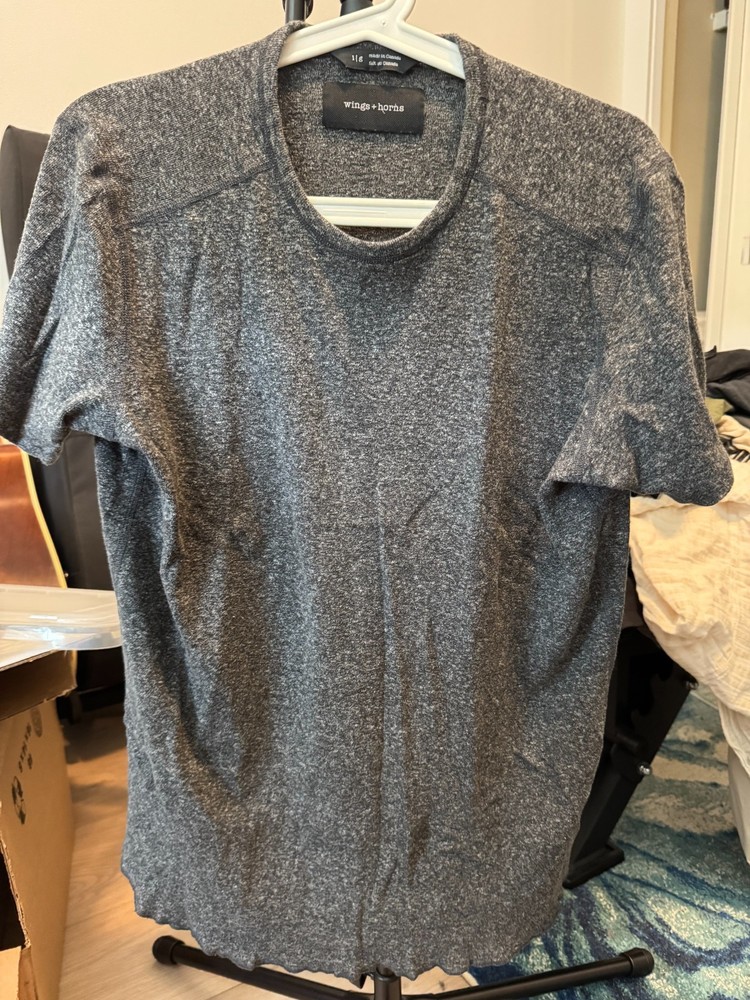 Wings+Horns 1×1 Slub Short Sleeve Marled Black size Large used