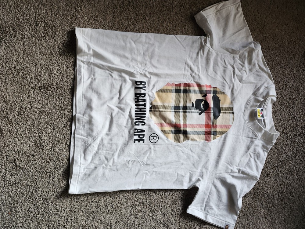 A Bathing Ape BAPE White Ape Head Graphic Logo Crew Neck T-Shirt Men’s L