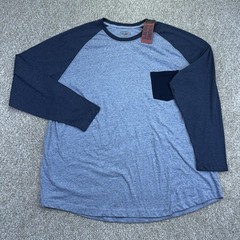 NEW Foundry T Shirt Mens Big Size 2XL Blue Colorblock Long Sleeve Raglan