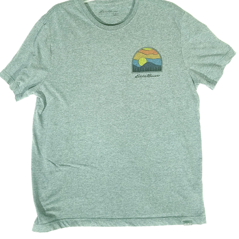 Eddie Bauer Shirt Men XL Gray Mountain Nature Outdoor Graphic Tee Cotton Blend