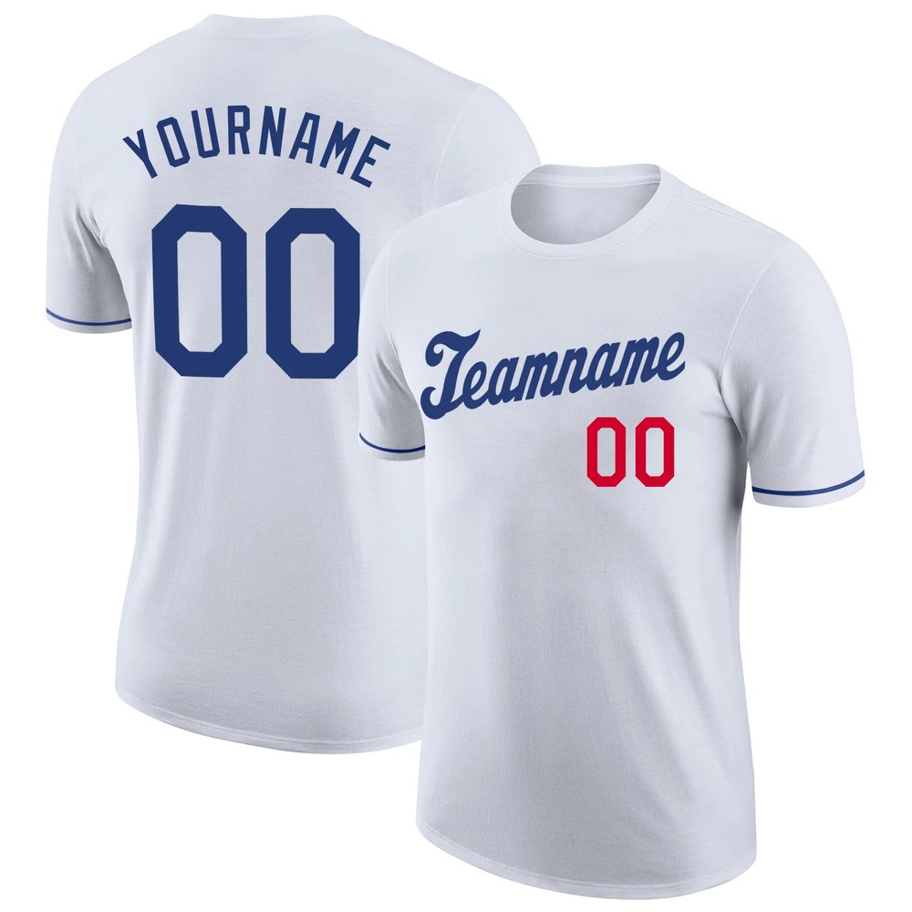 Custom White Royal Red Team Performance T-Shirt Personalized Jersey Gift for Men