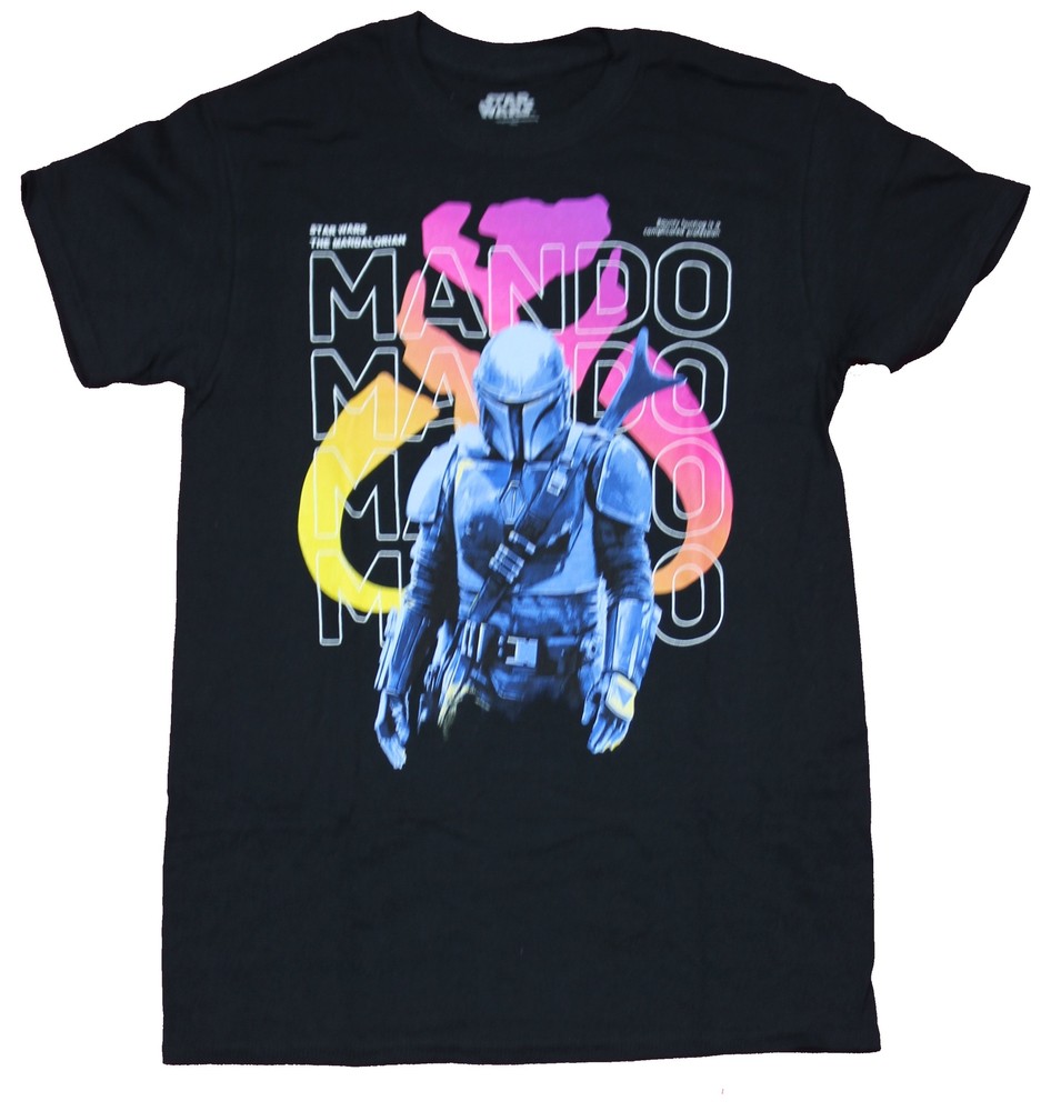 The Mandalorian Star Wars Mens T-Shirt – Standing Over Name Drop Image