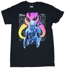 The Mandalorian Star Wars Mens T-Shirt – Standing Over Name Drop Image