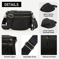 Crossbody Bag for Women Nylon Bum Bag with Wide Adjustable Strap Large Capaci…