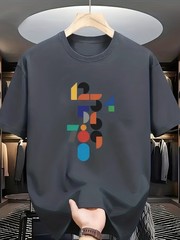 Crew Neck Short Sleeve T-Shirt | Colorful Geometric Number Pattern, Casual Style