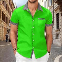 Camisa Con Botones Elegante De Manga Corta Para Hombres Sólida Cuello Levantado