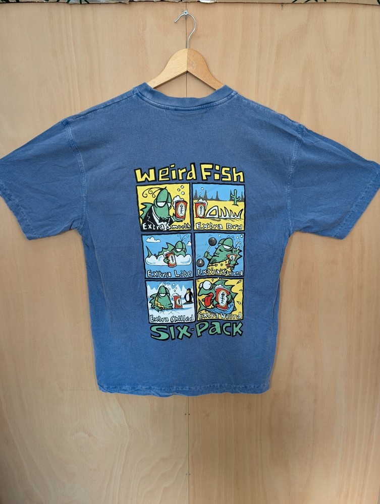 Weird Fish Six Pack Graphic Print T-Shirt, Blue, Men’s M Crew Neck Short Sleeve