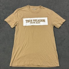 True Religion Beige Spell Out Logo Graphic Casual Streetwear T Shirt Mens Size S