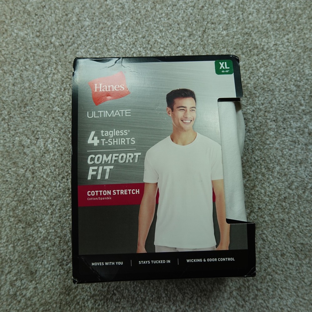 Hanes Shirts Mens Extra Large 46/48 White Cotton Stretch Comfort Fit 4 Pack