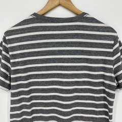 American Eagle Mens Striped T-Shirt Grey White Eagle Logo Short Sleeve Size M