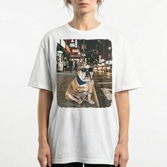 English Bulldog Bandana Iced Latte NYC Night Street Unisex T-Shirt Funny Tee