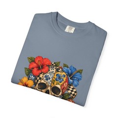 Patchwork Hibiscus Skull Graphic Tee