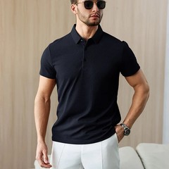 New Men’s Business Casual Short Sleeved Shirt Solid Color Polo Shirt Fashionable