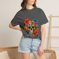 Patchwork Hibiscus Skull Graphic Tee