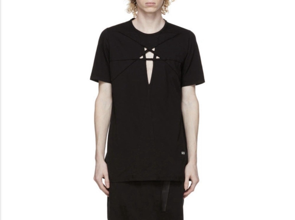 Rick Owens Drkshdw Black Star Cut-Out Jersey Level Drop Logo Strap T-Shirt Top L