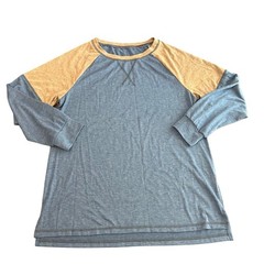 Unisex M Brown Blue Henley Shirt Long Sleeve Lightweight Casual Pullover Comfort