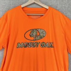 Mossy Oak Shirt Mens Large Orange Camo Logo Short Sleeve Polyester Hunting Tee