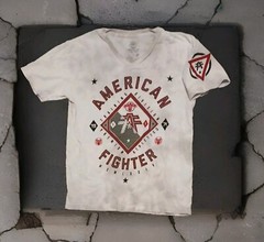 American Fighter XL Graphic V-neck Shirt White With Crystal Wash Men’s