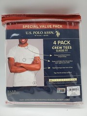 US POLO ASSN 4-Pack Logo White Crew Neck T Shirt Set Classic Fit Men’s S M L XL