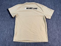 Helmut Lang Shirt Mens Large Tan Logo Graphic Crewneck Short Sleeve Back Print