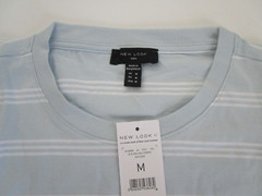 New Look Men’s Oversized Medium T-Shirt Blue/White Stripe 100% Organic Cotton