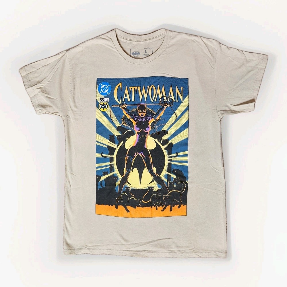 DC Comics Batman CATWOMAN T-Shirt Mens Large L Beige Official Free Shipping