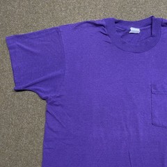 SEE PHOTOS – VTG 80s Fruit of the Loom Pocket Shirt Large Purple Single Stitch
