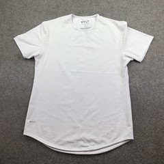 BYLT Shirt Mens Large White Drop Cut Lux Polka Dot Stretch Crew Neck Tagless Tee