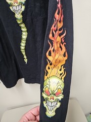 Vintage Y2K JNCO Jeans Flaming Skull Black Shirt Size Large
