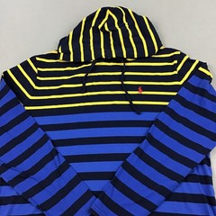 Polo Ralph Lauren Shirt Men Large Navy Yellow Striped Hood Pullover Pony L