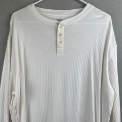 Lands End Mens White Ribbed Cotton L/S Henley Classic Basic Layer Soft Shirt L
