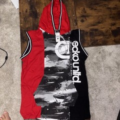 Ecko Unltd Men’s Hoodie T-Shirt Stitch Panel Sleeveless Tee in Red/Black XL