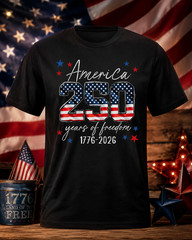 America 250 Years of Freedom 1776-2026 Patriotic Flag Graphic T-Shirt