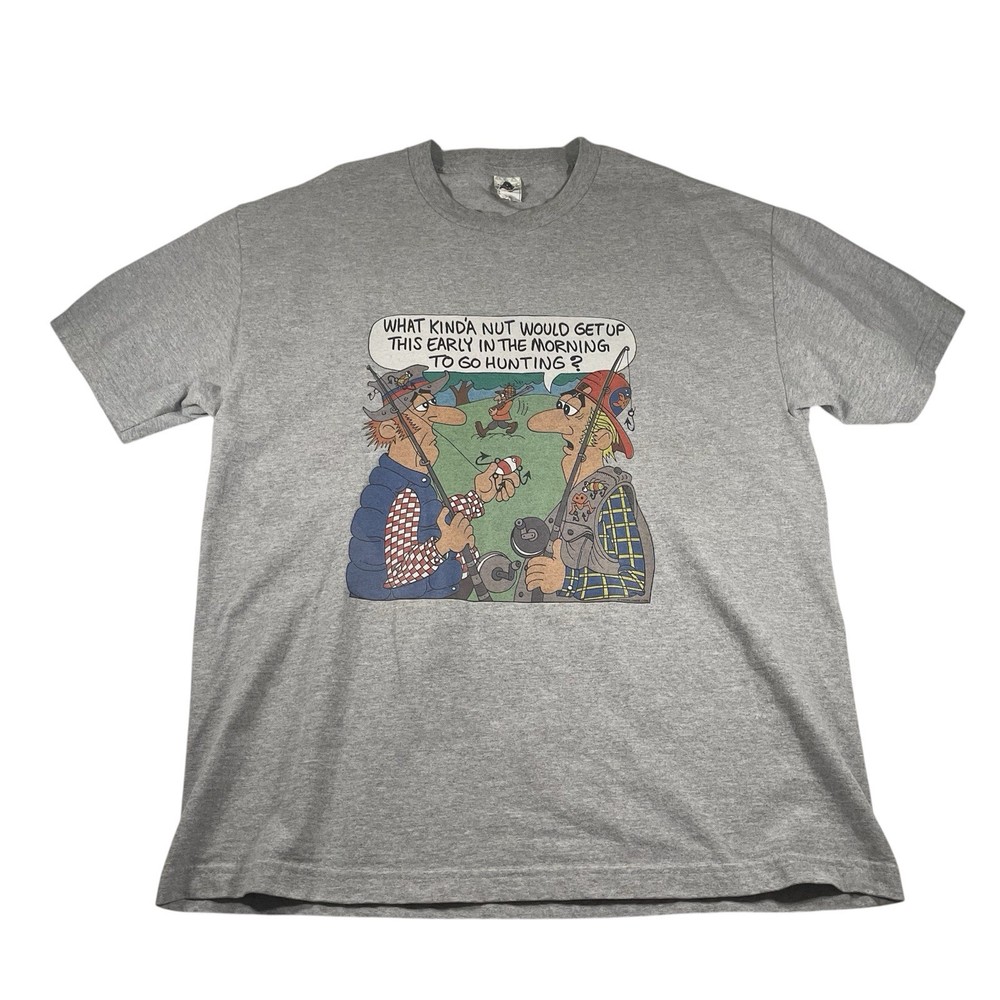Y2K The Wild Side T Shirt XL Funny Graphic Hunting Fishing Comic Mens Gray