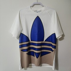 NWT Adidas Mens Originals Big Trefoil Out Color T-Shirt White/Team Royal Blue LG