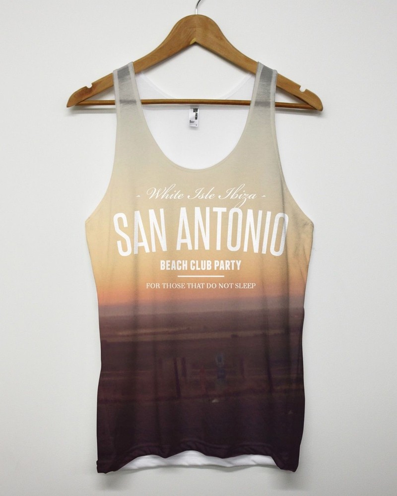 San Antonio All Over Vest Tank Top Singlet Summer Holiday Ibiza White Isle Beach