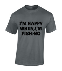 I’M HAPPY WHEN I’M FISHING MENS T SHIRT CARP FISHERMAN ANGLER GIFT IDEA PRESENT