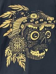 AZTEC SKULL T SHIRT ART TEE Front Back Hits Unique LARGE Neon Black Vision See