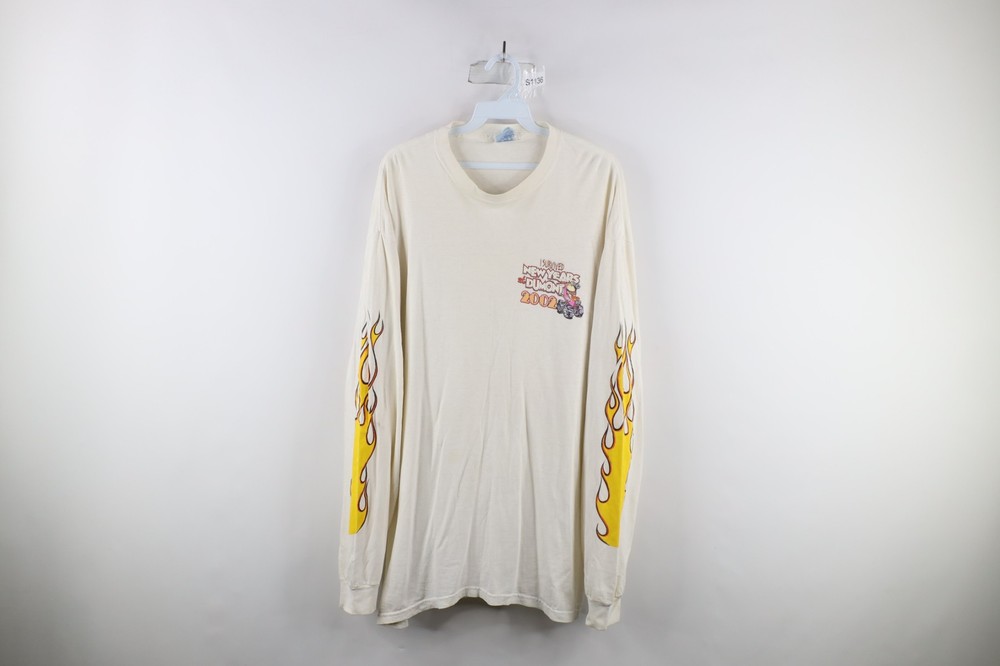 Vtg Y2K 2002 Streetwear Mens XL Thrashed Dumont New Years Fire Flames T-Shirt