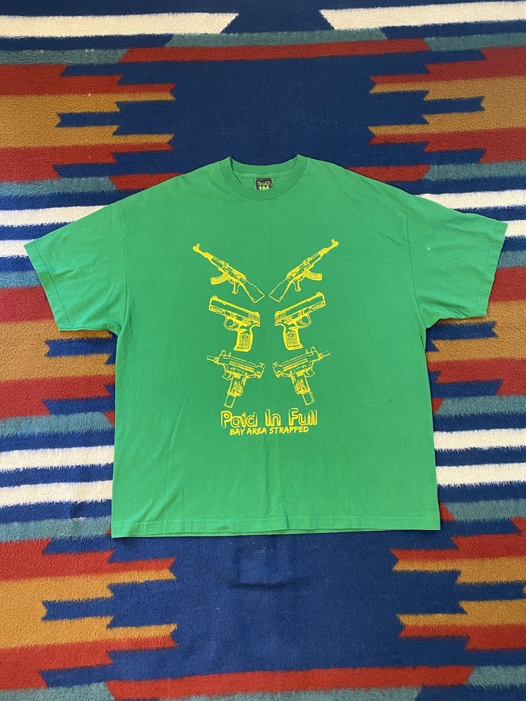 Paid in Full Bay Area Strapped Green T-Shirt 3XL D-Boy Apparel Uzi AK-47 Guns