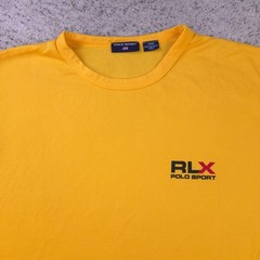 VTG Polo Sport Shirt Men Large Yellow Logo Spellout RLX Ralph Lauren Made In USA