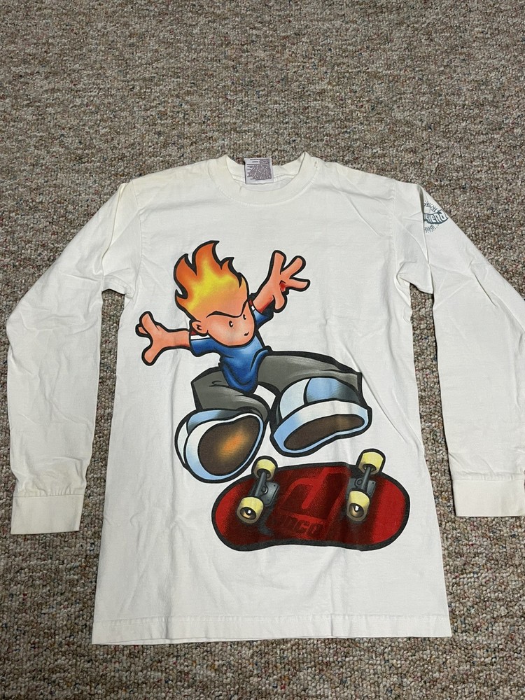 Vintage JNCO Flamehead T-Shirt Y2K Graphic Long Sleeve Skater Size Large