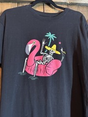 Brisco Brands Funny Skeleton on Pink Flamingo Floatie T-Shirt Adult size Large