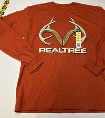 REALTREE Long Sleeve T-Shirt Bone Collector Camo Logo Dark Orange Mens M (38-40)