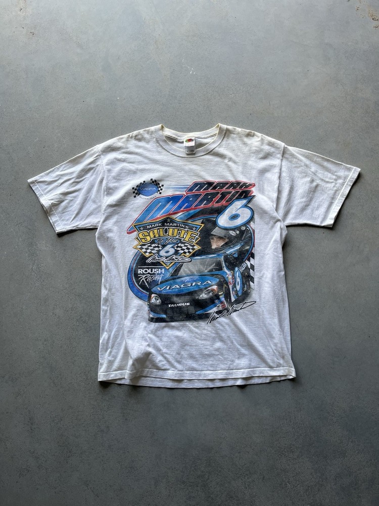 Y2K Mark Martin NASCAR Shirt XL White Blue Graphic Streetwear Viagra Racing
