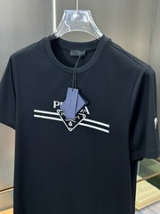 Prada Milano Logo Cotton T-Shirt, Crew Neck, Black/White, Size XL