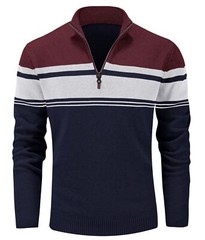 Men’s 1/4 Zip Polo Sweater Winter Fall Casual Stripe Pullover Long Sleeve Shirts