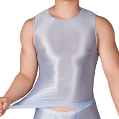 Men Oil Glossy See Through Tank Tops Stretch Breathable Undershirts T-Shirt Vest