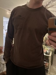 Nike Long Sleeve Small Brown T-Shirt Cropped Hemmed Stitched Pocket Logo